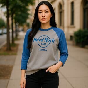 Hard Rock Cafe Unisex Sweatshirt Sz M Blue Gray Contrast Raglan Sleeve Tampa NEW